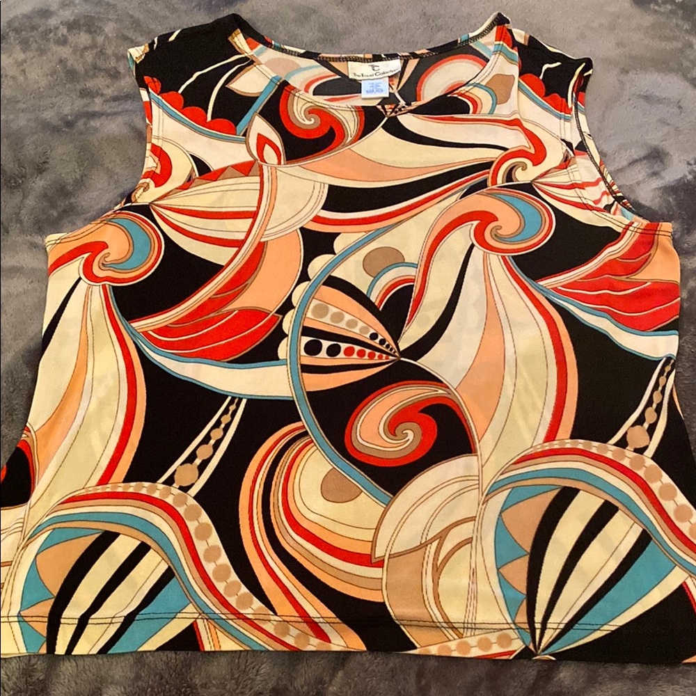 Xl Multi Colorful Abstract Sleeveless Top